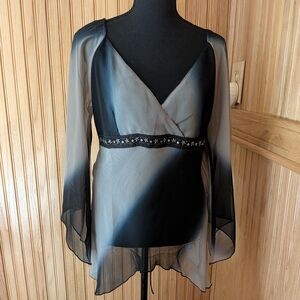 She's Cool Black and Gray Sheer Blouse